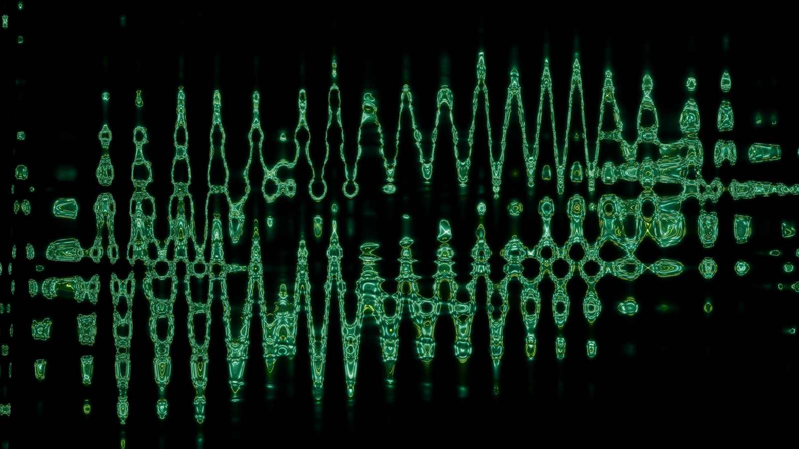 Abstract green wavy pattern on black background